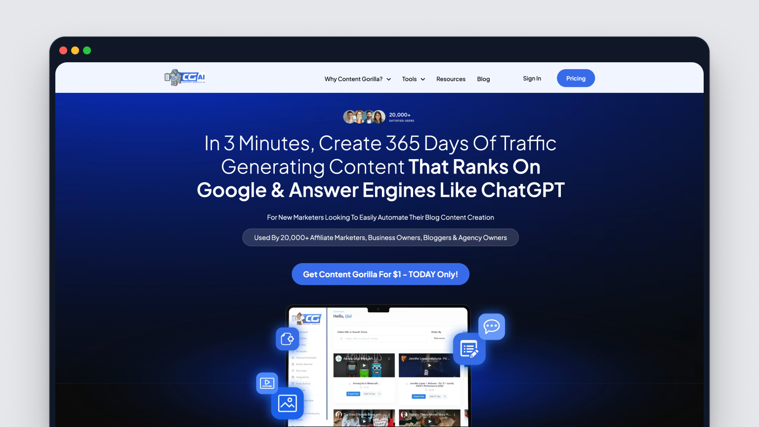 Screenshot of Content Gorilla's homepage