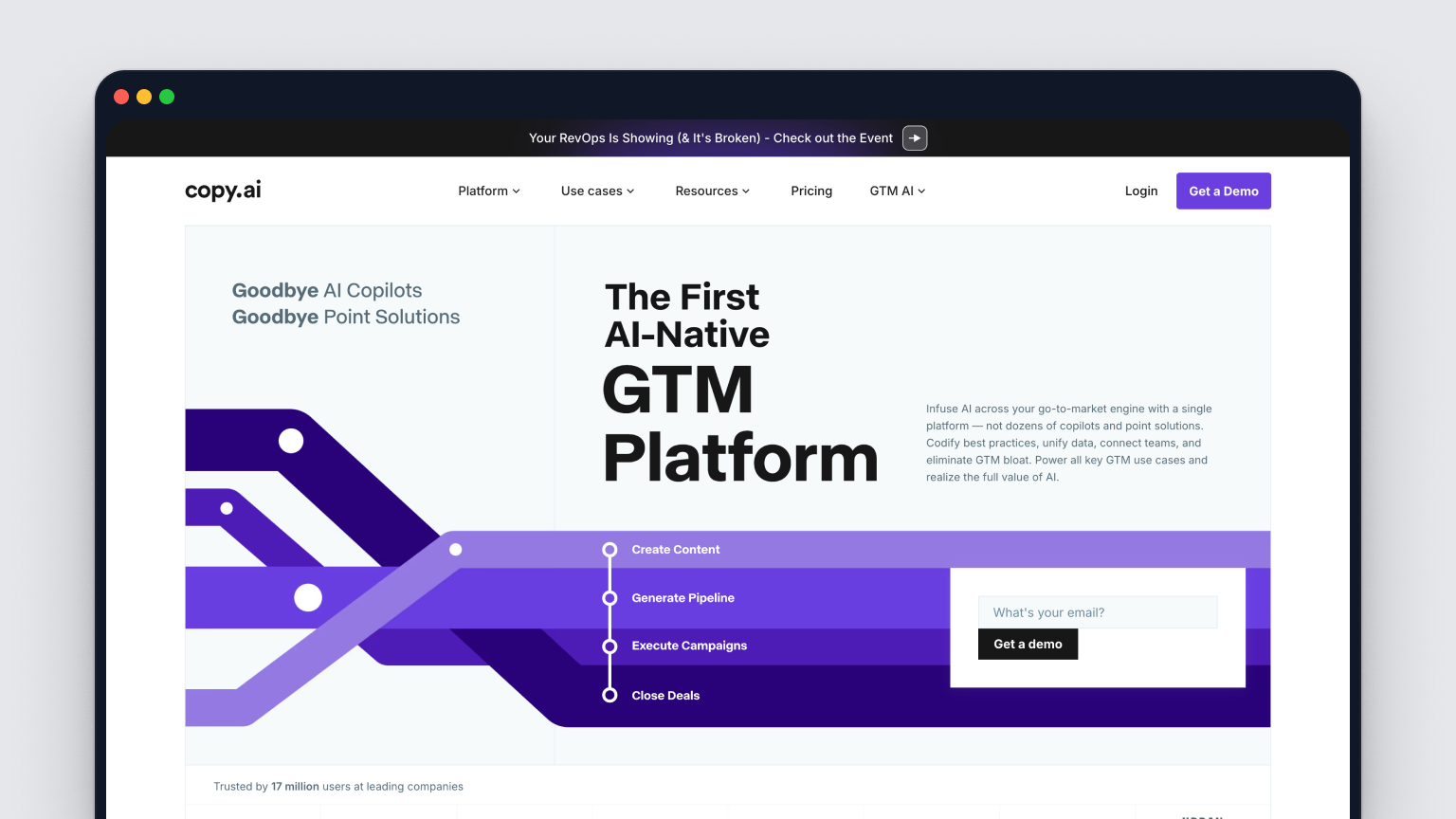 Screenshot of Copy AI's homepage