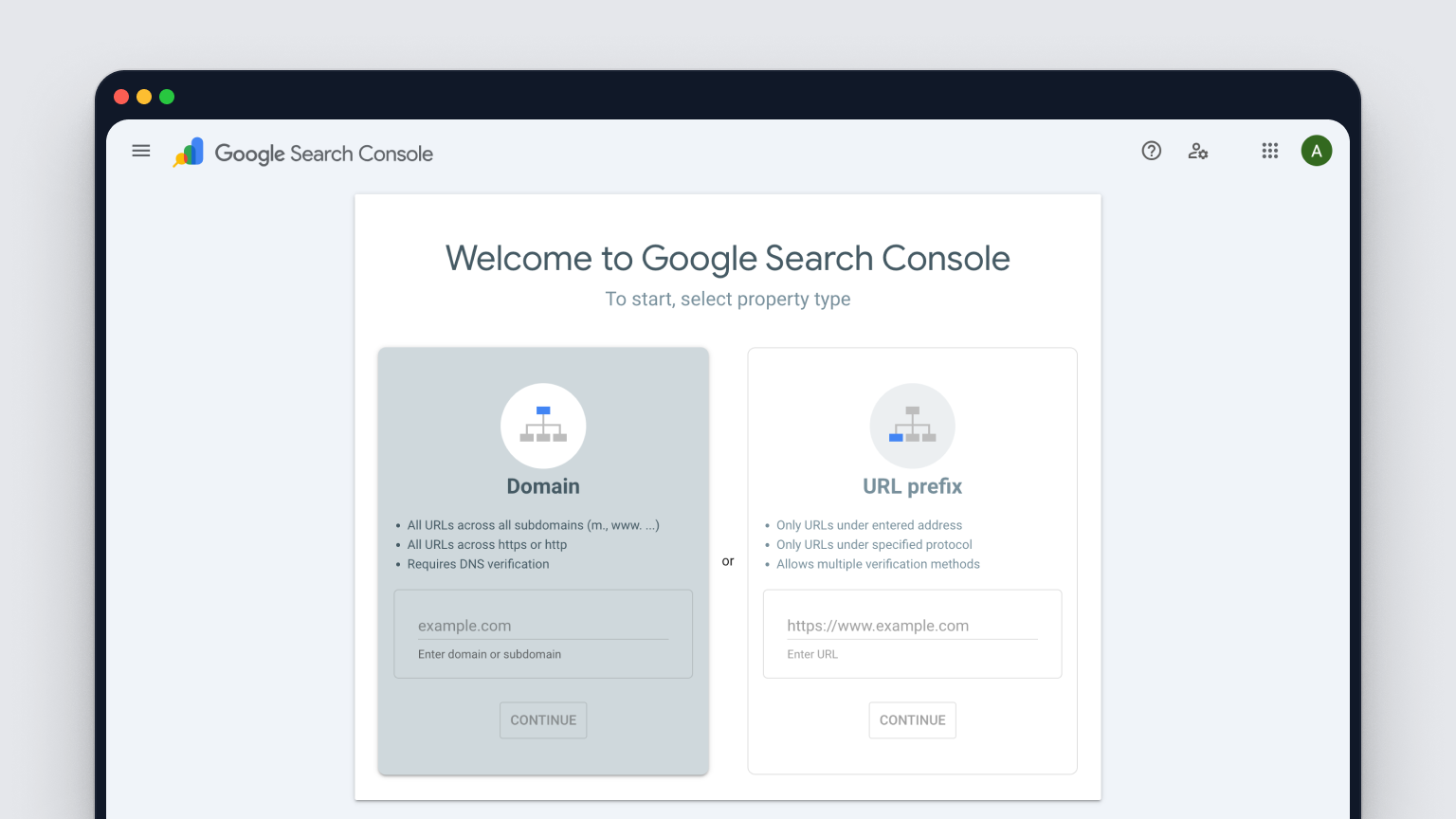 Google Search Console property type