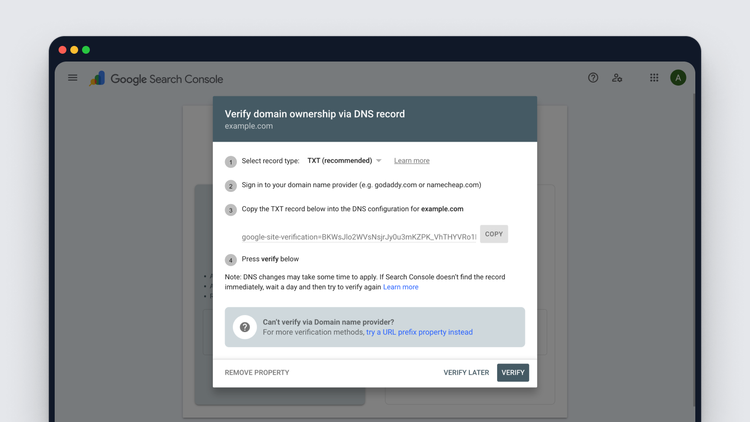 Google Search Console verify domain