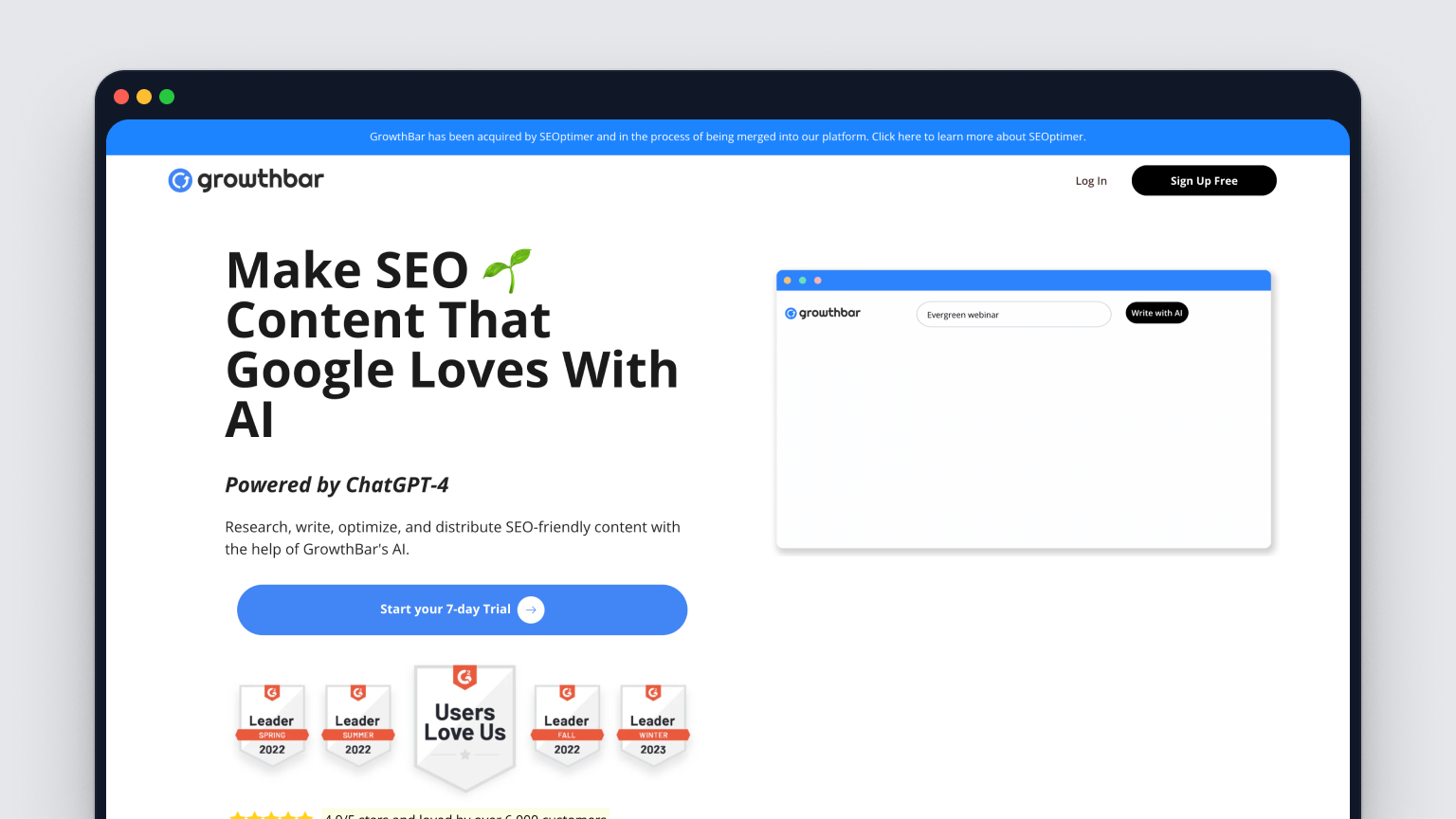 Screenshot of GrowthBar's homepage