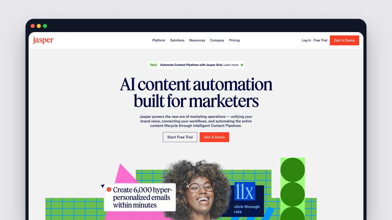 Screenshot of Jasper AI's homepage