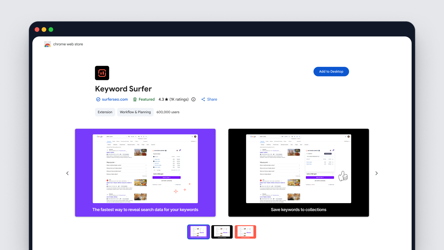 Screenshot of Keyword Surfer's homepage