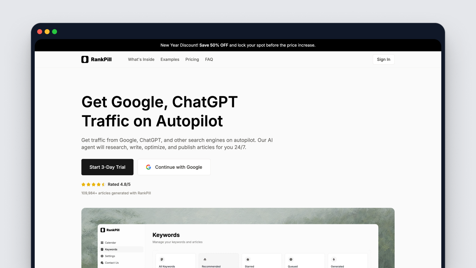 Screenshot of RankPill's homepage