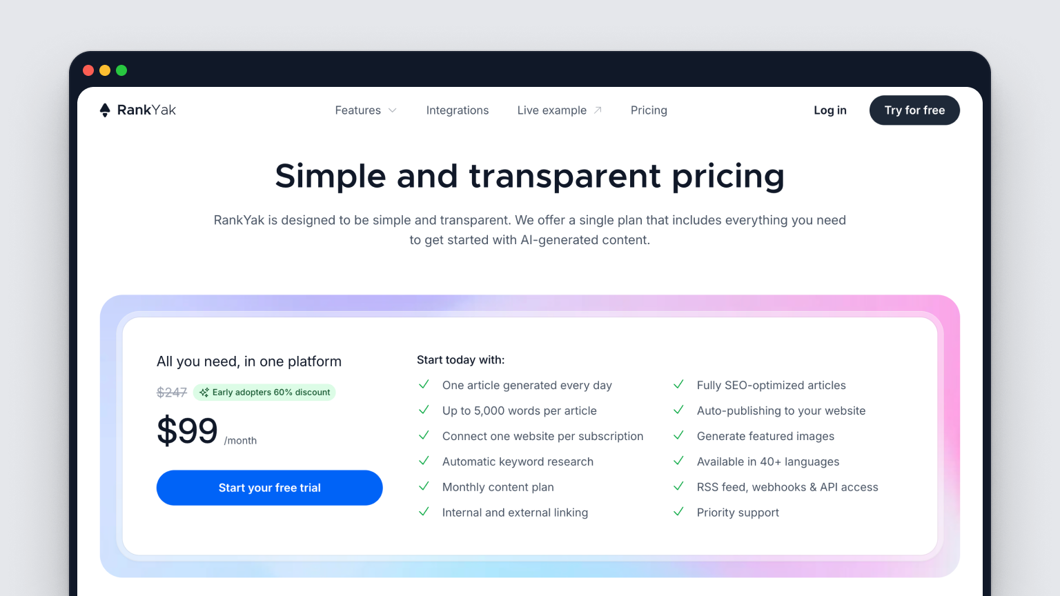 RankYak pricing