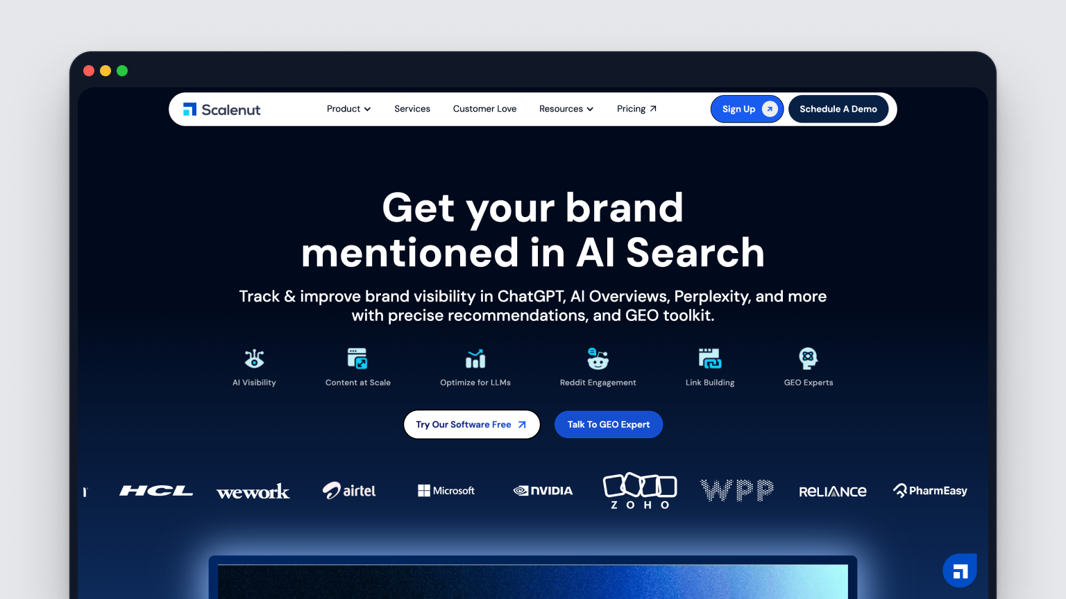 Screenshot of Scalenut's homepage