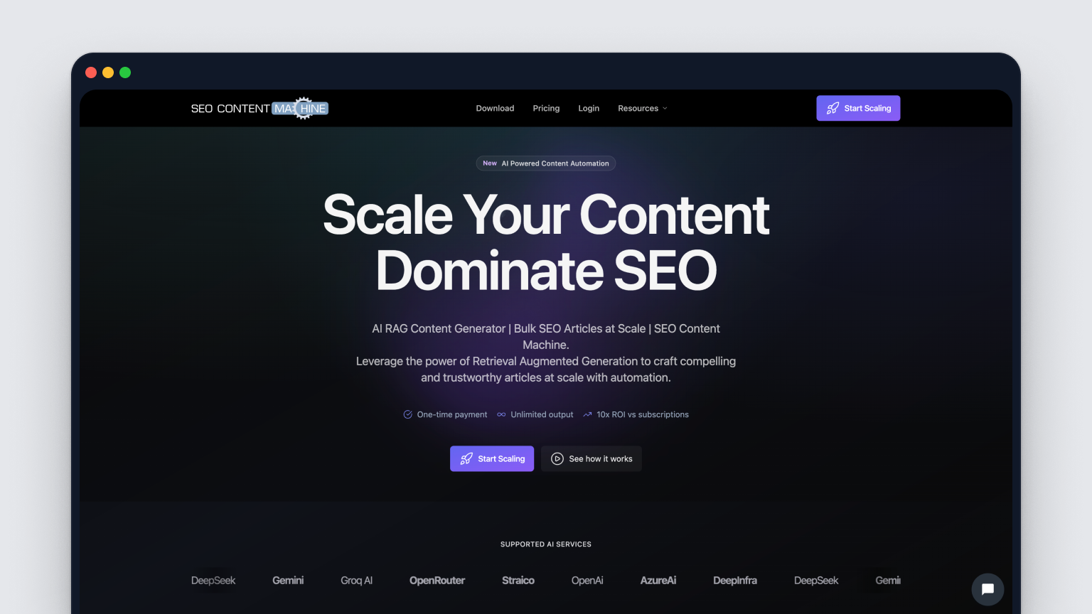 Screenshot of SEO Content Machine's homepage