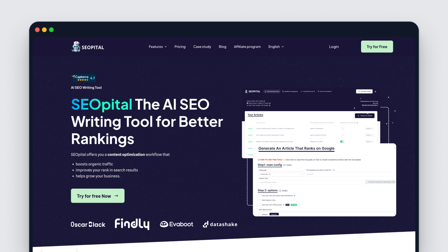 Screenshot of SEOpital's homepage