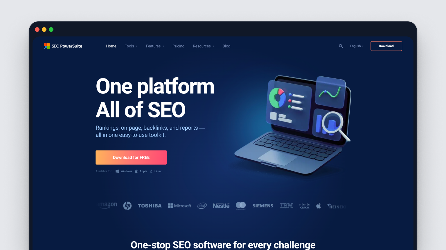 Screenshot of SEO Powersuite's homepage