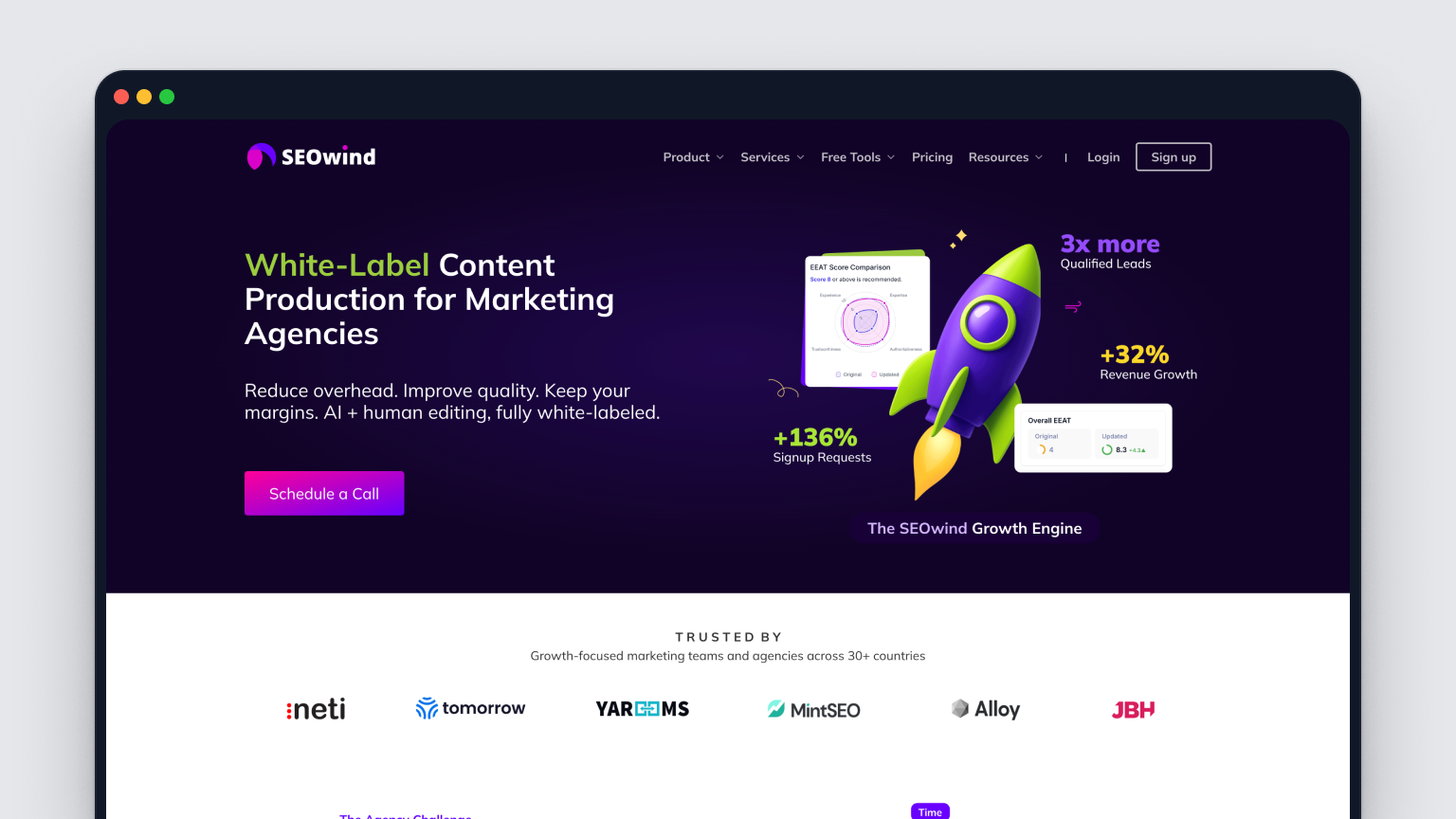 Screenshot of SEOWind's homepage