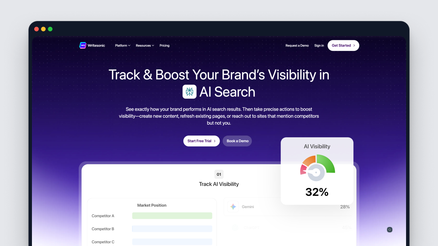 Screenshot of Writesonic's homepage