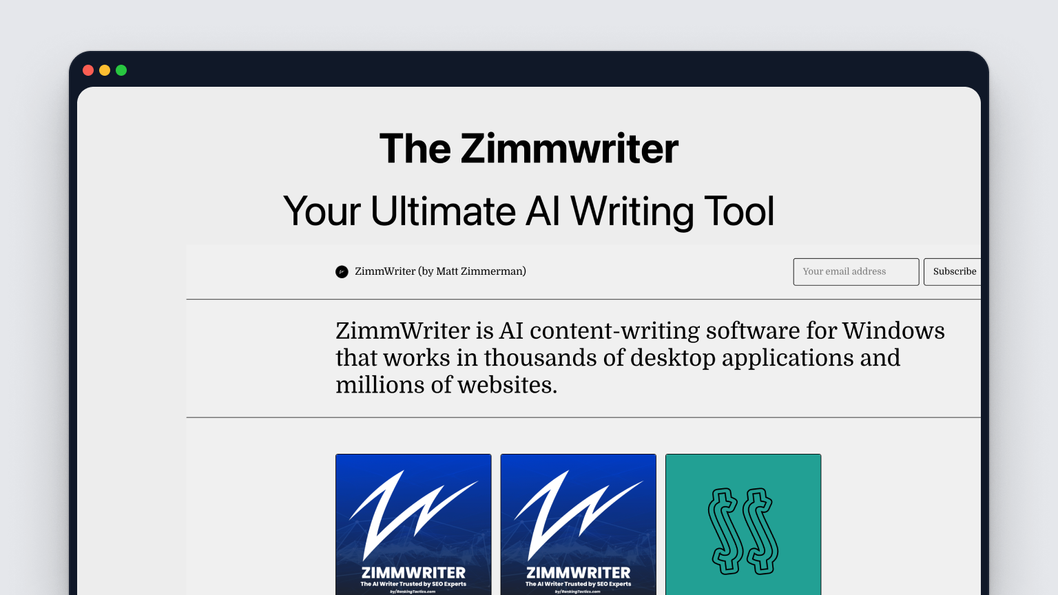 Screenshot of ZimmWriter's homepage